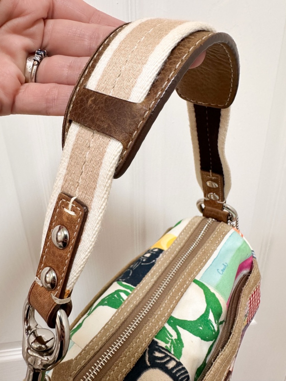 Coach Scribble Patchwork Multicolor Canvas Leather Baguette Shoulder Bag Y2K - Picture 6 of 16